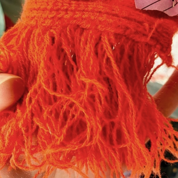 Vtg 60s bold orange houndstooth knit scarf - Picture 4 of 7